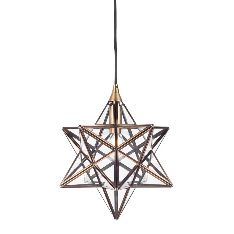 Dar Lighting Dar - Ilario Small Star Pendant Antique Brass Glass