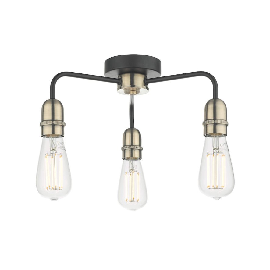 Dar Lighting Dar - Kiefer 3 Light Flush Black & Antique Brass