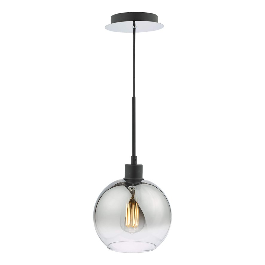 Dar Lighting Dar - Lycia 1 Light Single Pendant Matt Black Ombre Smoked Glass