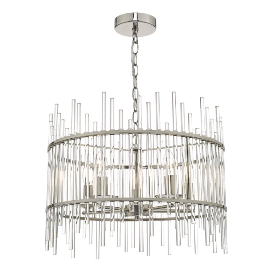 Dar Lighting Dar - Olyn 5lt Pendant Polished Nickel Glass