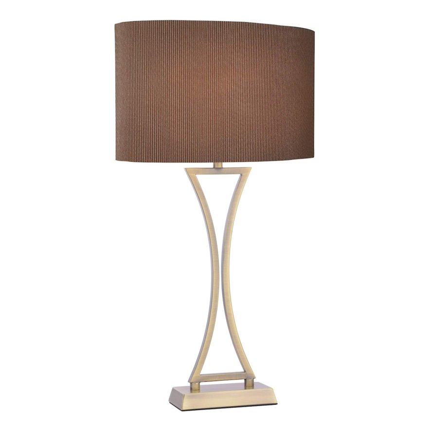 Dar Lighting Dar - Oporto Wavy Table Lamp Antique Brass With Brown Shade