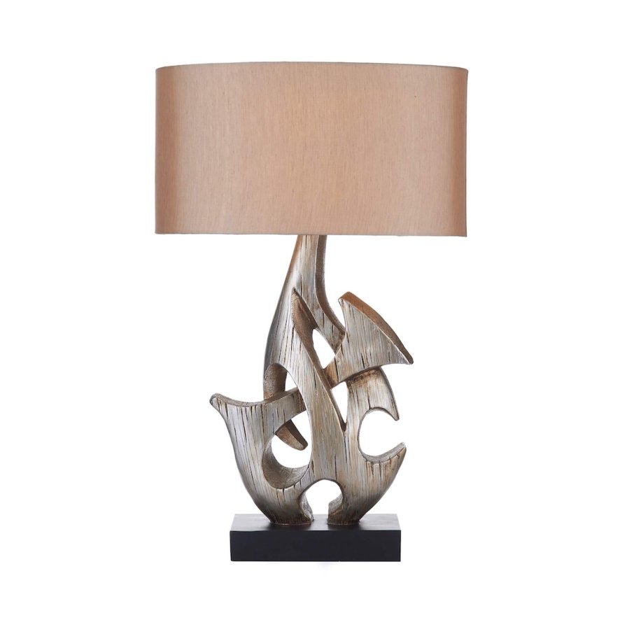 Dar Lighting Dar - Sabre Table Lamp Silver Wood With Shade