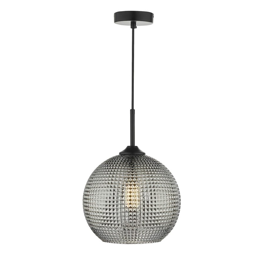 Dar Lighting Dar - Soren 1 Light Pendant Black And Smoked Textured Glass