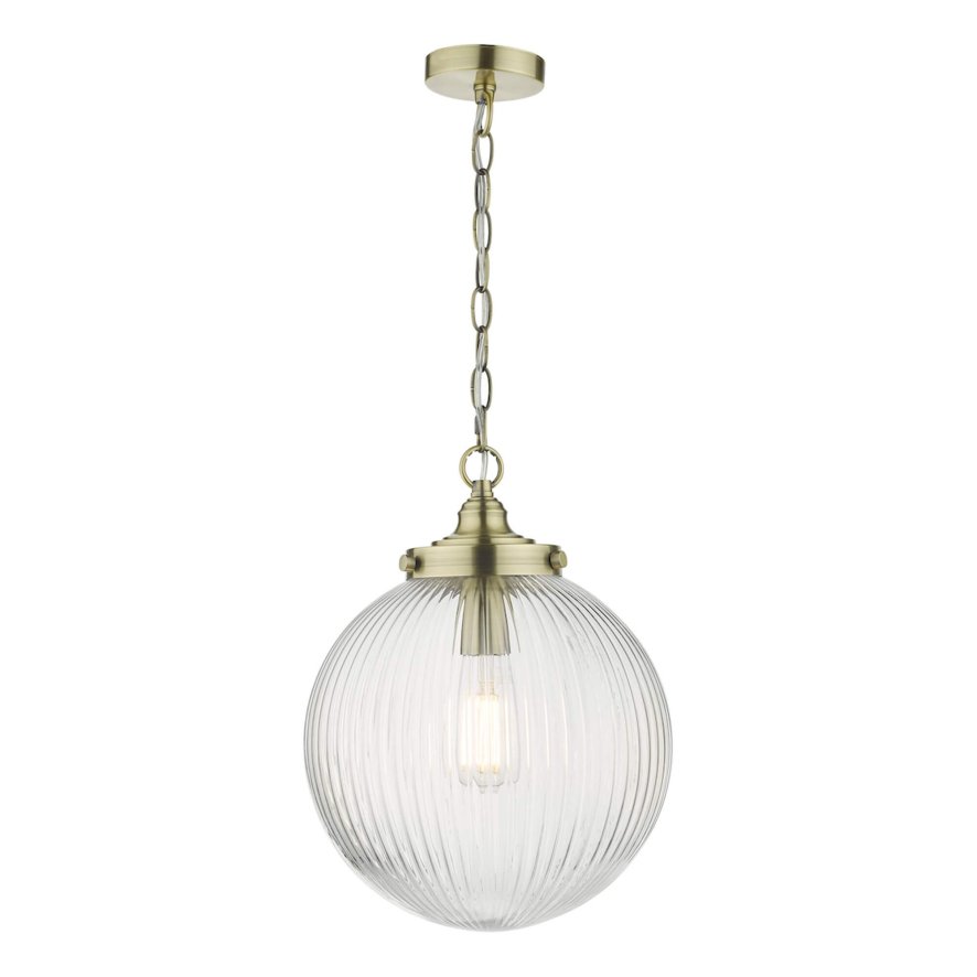 Dar Lighting Dar - Tamara 1 Light Single Pendant Antique Brass Ribbed Glass