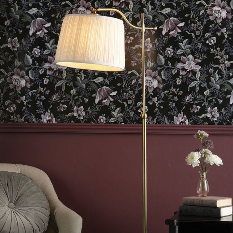 Laura Ashley Lighting Laura Ashley - Hemsley Floor Lamp Antique Brass and Ivory With Shade