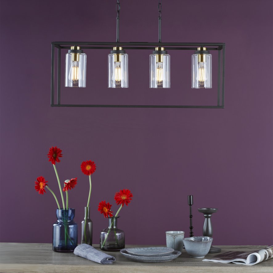 Dar Lighting Dar - Abel 4 Light Bar Pendant Satin Black and Glass