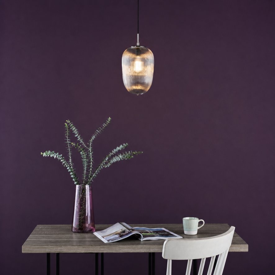 Dar Lighting Dar - Abrielle Pendant Polished Nickel and Ribbed Glass