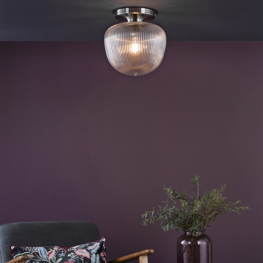 Dar Lighting Dar - Abrielle Flush Polished Nickel and Ribbed Glass