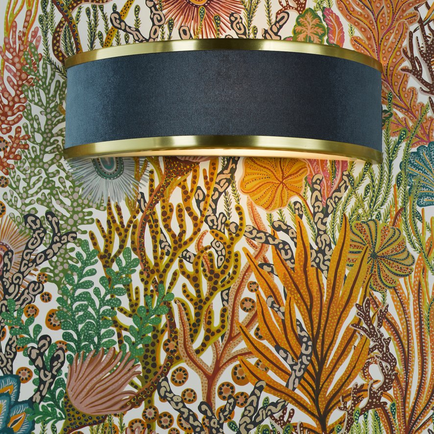 Dar Lighting Dar - Alvaro Wall Light Brushed Brass With Blue Shade