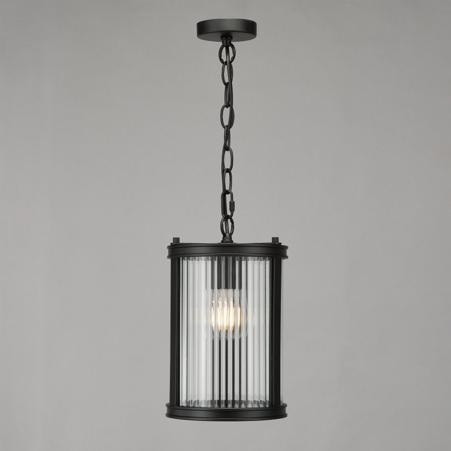 Dar Lighting Dar - Bianka Pendant Matt Black and Ribbed Glass