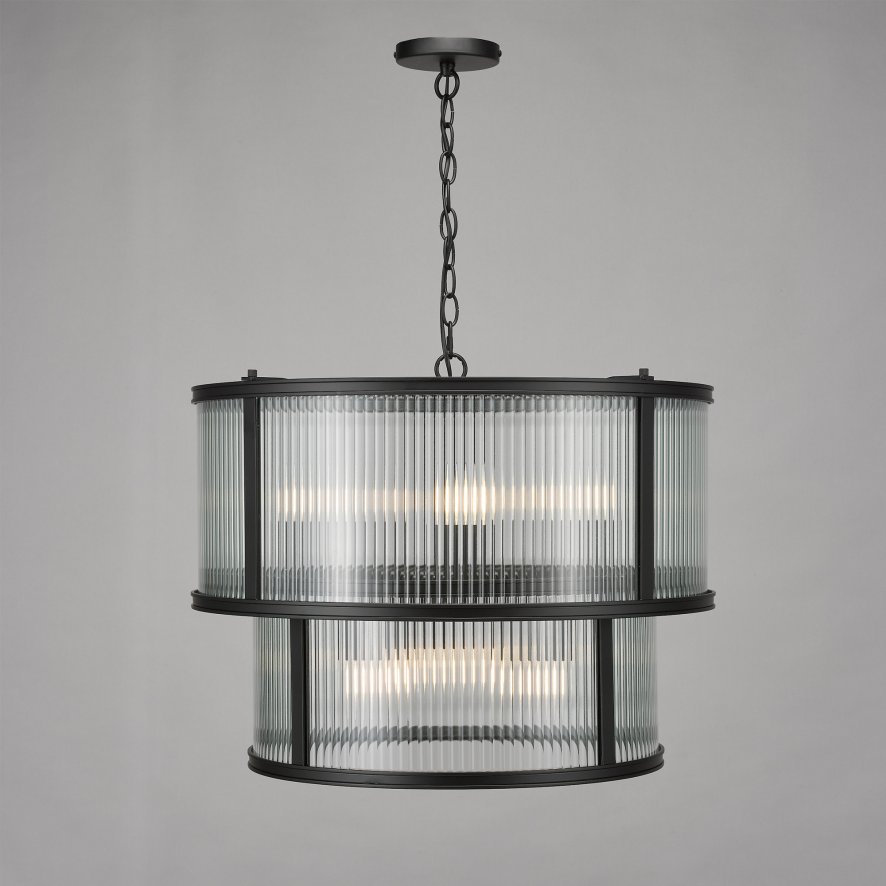 Dar Lighting Dar - Bianka 6 Light Pendant Matt Black and Ribbed Glass