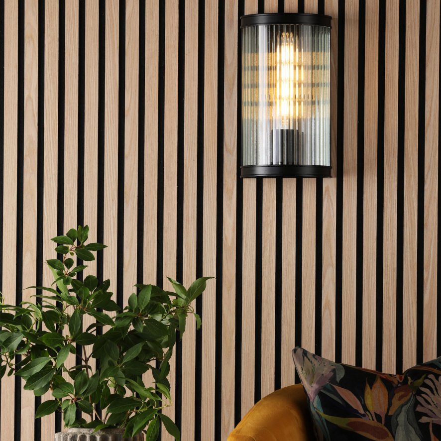 Dar Lighting Dar - Bianka Wall Light Matt Black and Ribbed Glass