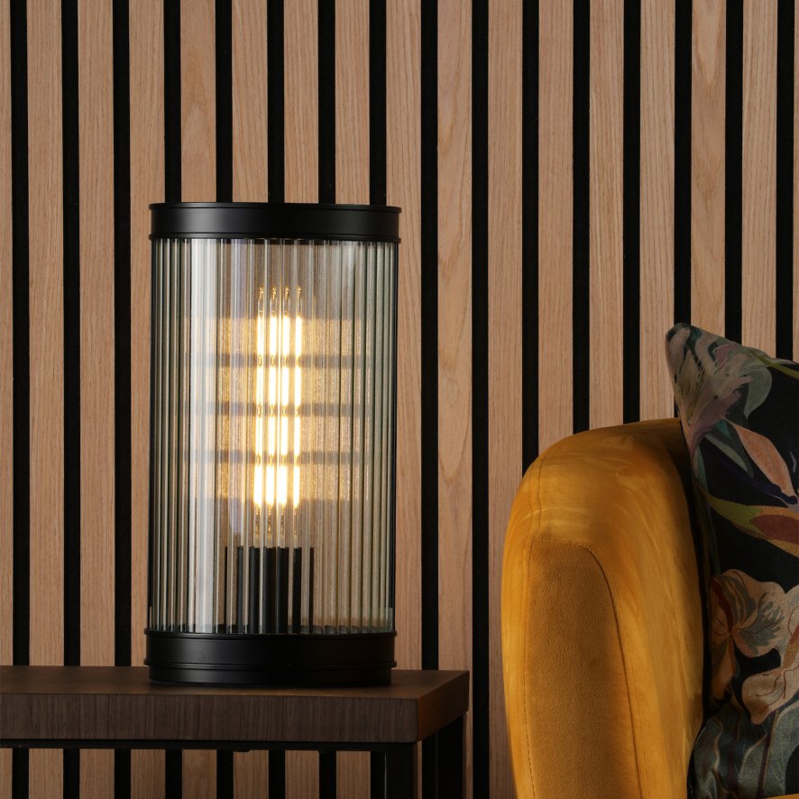 Dar Lighting Dar - Bianka Table Lamp Matt Black and Ribbed Glass