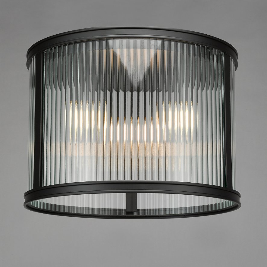 Dar Lighting Dar - Bianka 3 Light Flush Matt Black and Ribbed Glass