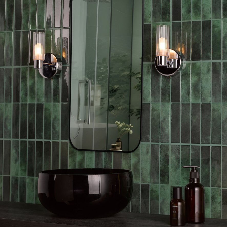 Dar Lighting Dar - Bolton Bathroom Wall Light Polished Chrome and Ribbed Glass IP44