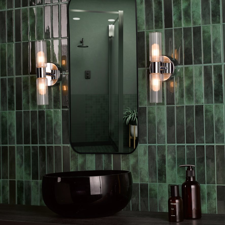 Dar Lighting Dar - Bolton 2 Light Bathroom Wall Light Polished Chrome and Ribbed Glass IP44
