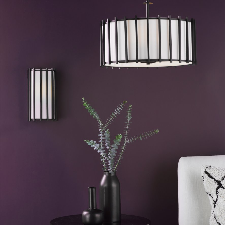 Dar Lighting Dar - Cagliari 4 Light Armed Pendant Matt Black and Ivory