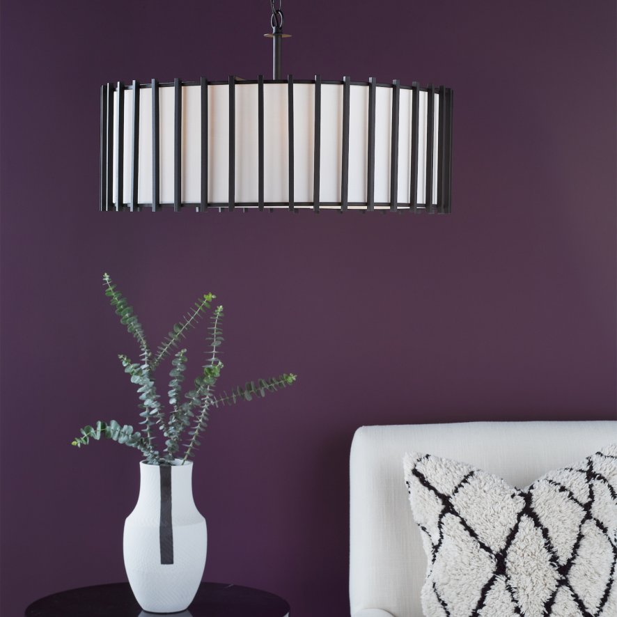 Dar Lighting Dar - Cagliari 8 Light Armed Pendant Matt Black and Ivory