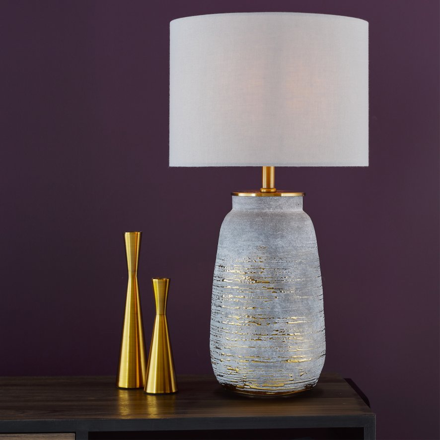 Dar Lighting Dar - Creon Ceramic Table Lamp Grey and Antique Brass Base Only