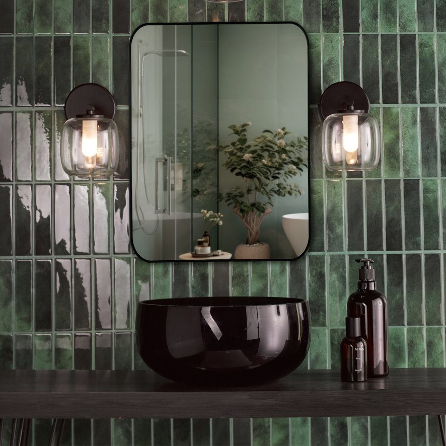 Dar Lighting Dar - Edaline Wall Light Matt Black and Glass IP44