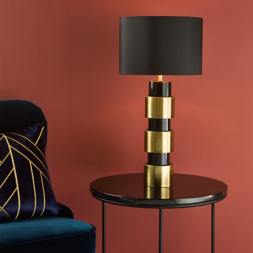 Dar Lighting Dar - Elwyn Table Lamp Satin Gold and Satin Black With Shade