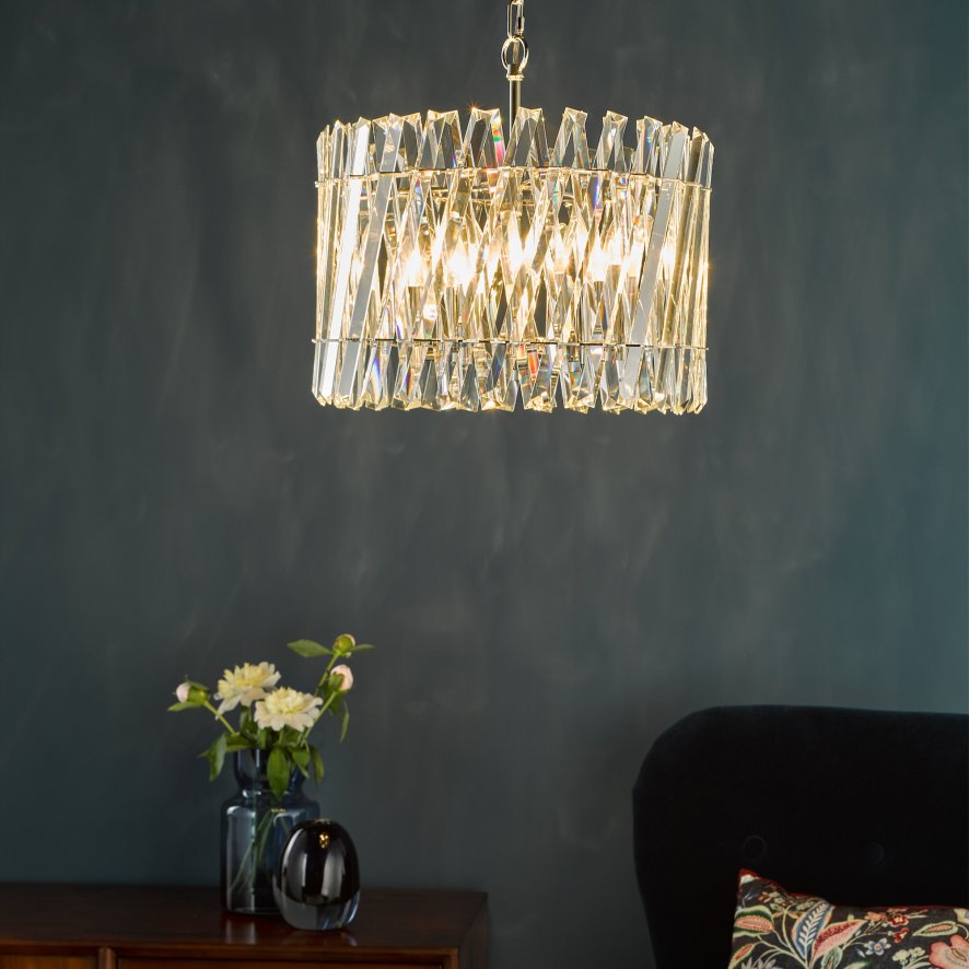 Dar Lighting Dar - Entwine 6 Light Pendant Polished Nickel and Crystal