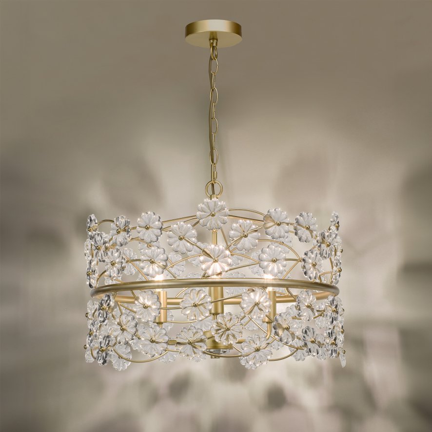 Dar Lighting Dar - Fonda 3 Light Pendant Satin Gold and Glass