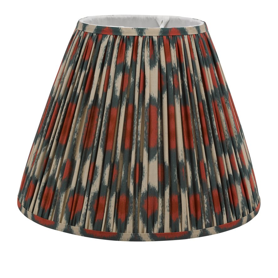 Dar Lighting Dar - Ikat Red Cotton Tapered Drum Shade and Green (40cm)