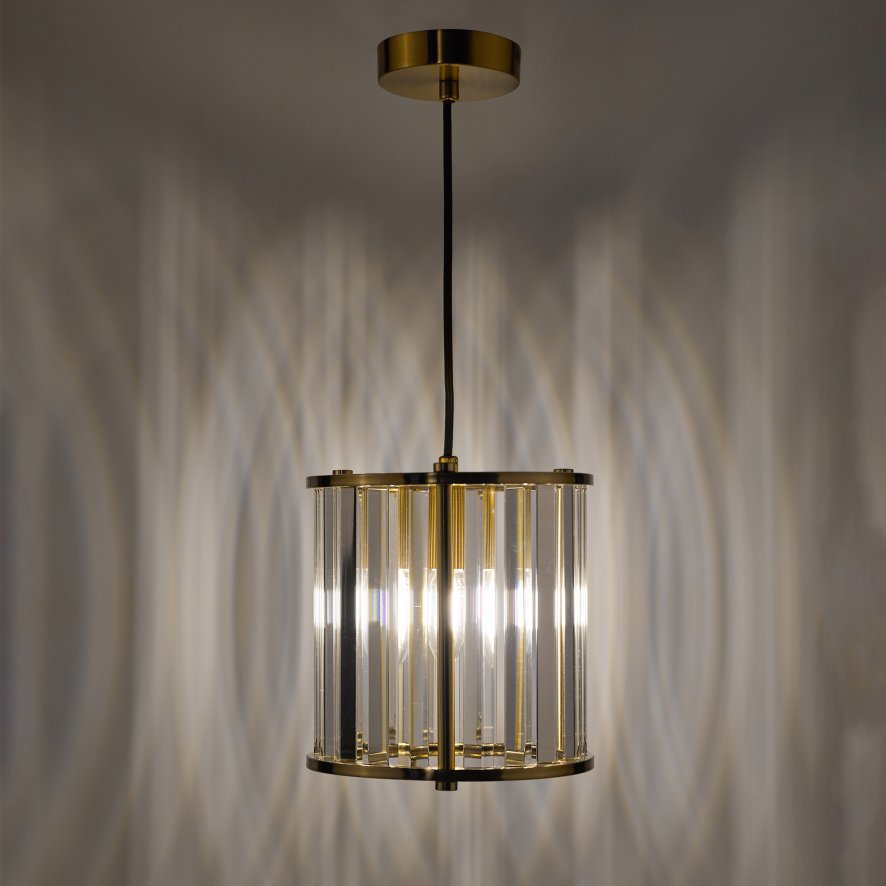 Dar Lighting Dar - Kiran Pendant Natural Brass and Crystal