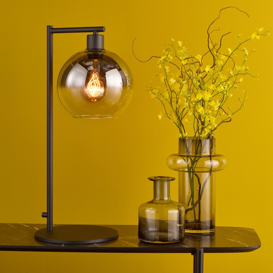 Dar Lighting Dar - Lycia Table Lamp Matt Black and Smoked Ombre Glass