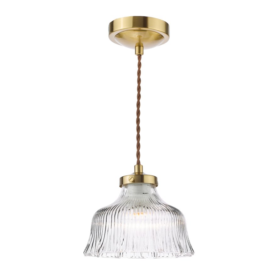 Dar Lighting Dar - Maude Pendant Natural Brass and Ribbed Glass