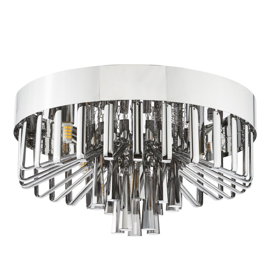 Dar Lighting Dar - Olin 5 Light Flush Polished Chrome and Smoked Glass