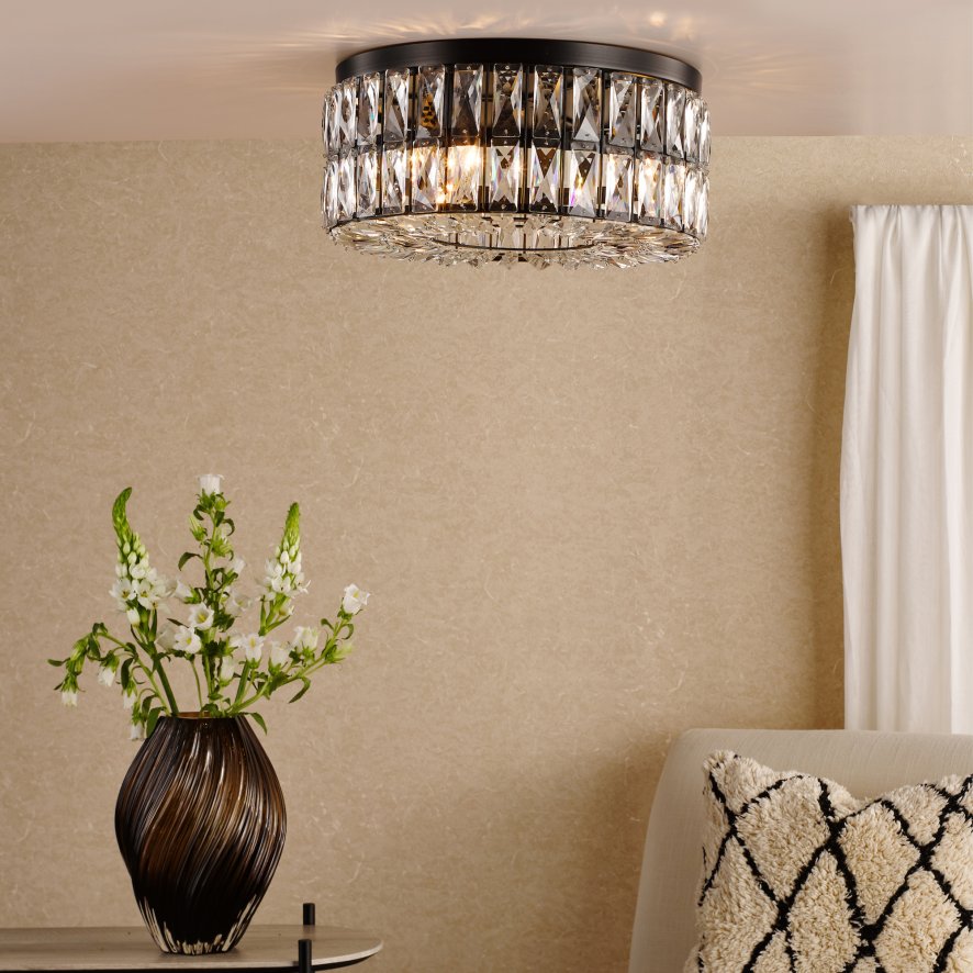 Dar Lighting Dar - Relena 4 Light Flush Matt Black and Crystal