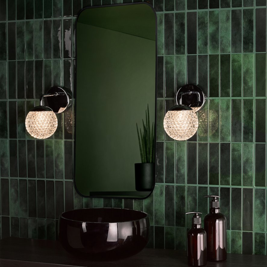 Dar Lighting Dar - Teva Wall Light Polished Chrome and Faceted Acrylic IP44