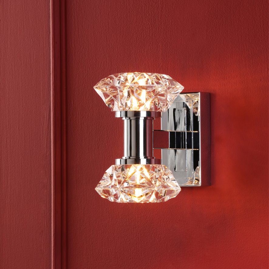 Dar Lighting Dar - Tiana 2 Light Wall Light Polished Chrome and Faceted Acrylic
