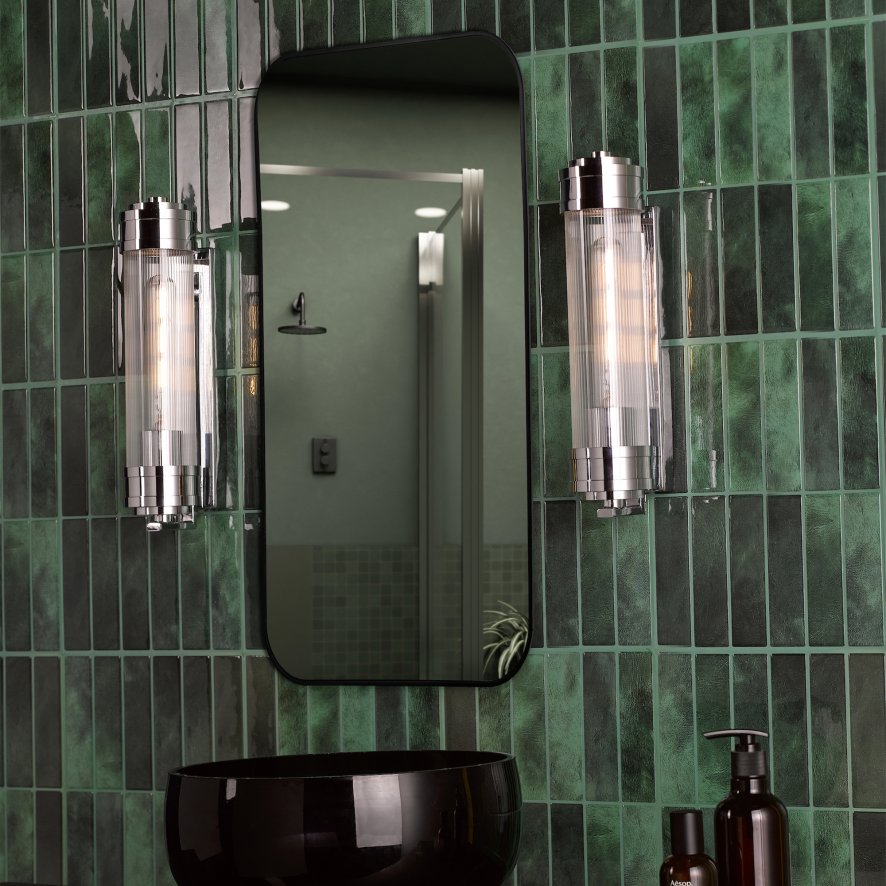 Dar Lighting Dar - Tommaso Bathroom Wall Light Polished Nickel and Ribbed Glass IP44