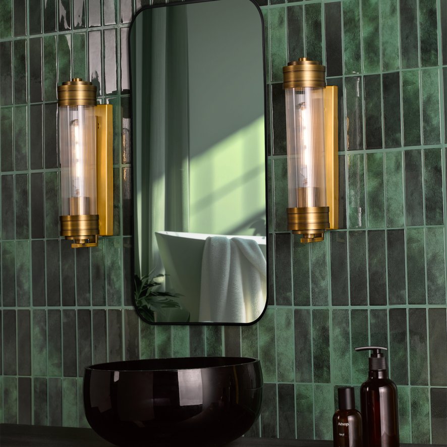 Dar Lighting Dar - Tommaso Bathroom Wall Light Antique Bronze and Ribbed Glass IP44