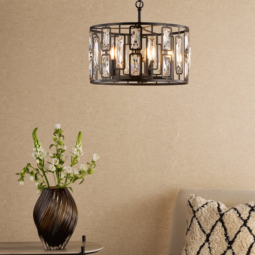 Dar Lighting Dar - Zoelle 5 Light Pendant Matt Black and Crystal