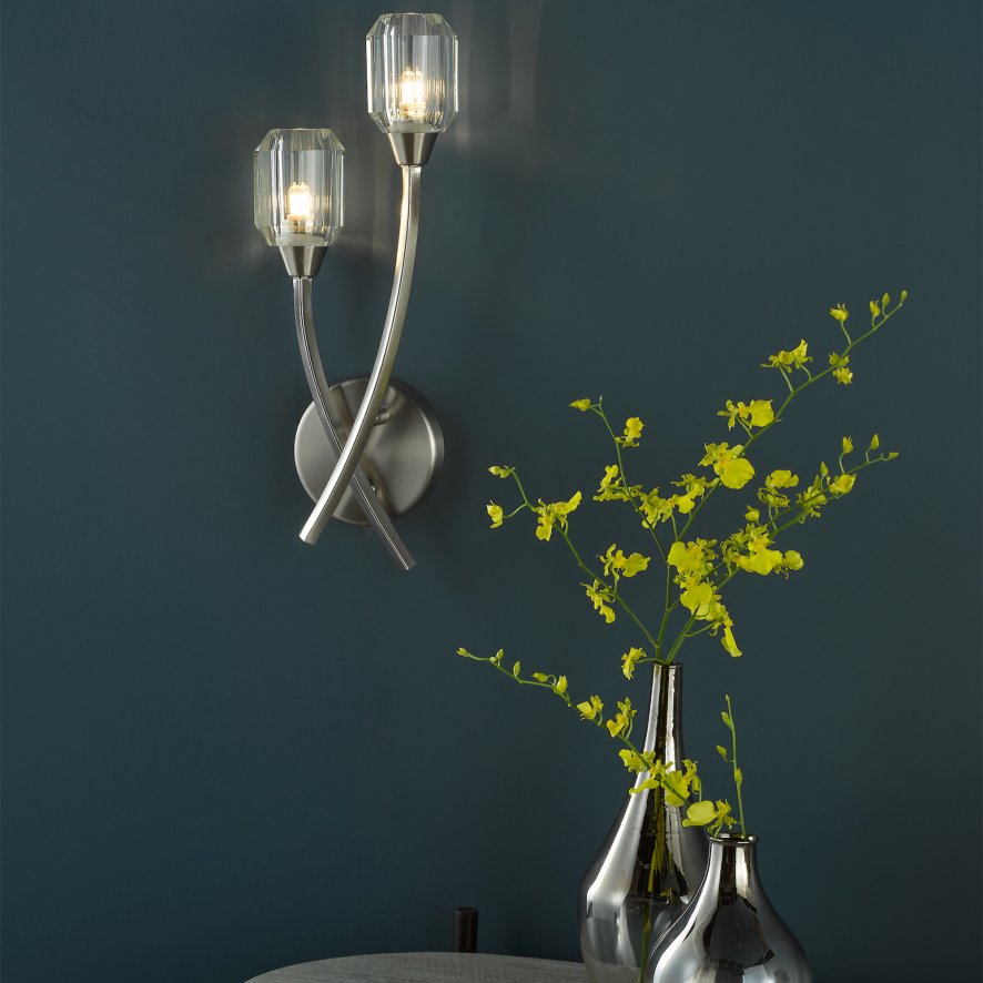 Dar Lighting Dar - Zonda 2 Light Wall Light Brushed Nickel and Crystal