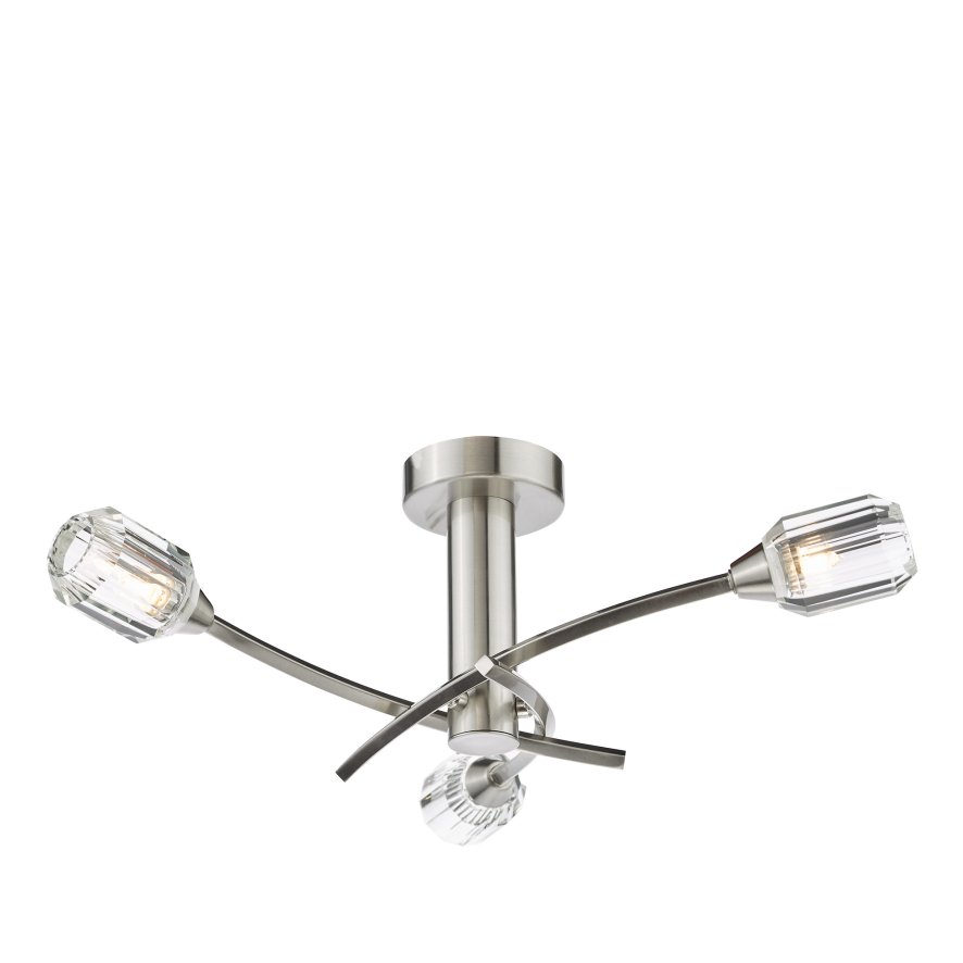 Dar Lighting Dar - Zonda 3 Light Semi-Flush Brushed Nickel and Crystal