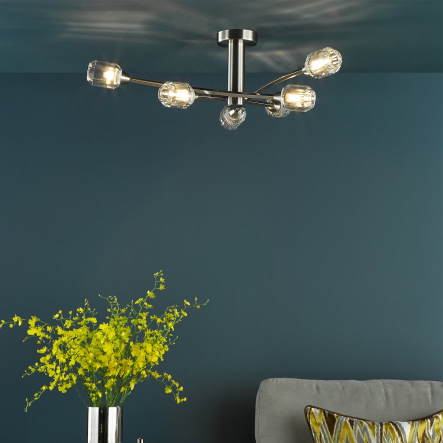 Dar Lighting Dar - Zonda 6 Light Semi-Flush Brushed Nickel and Crystal