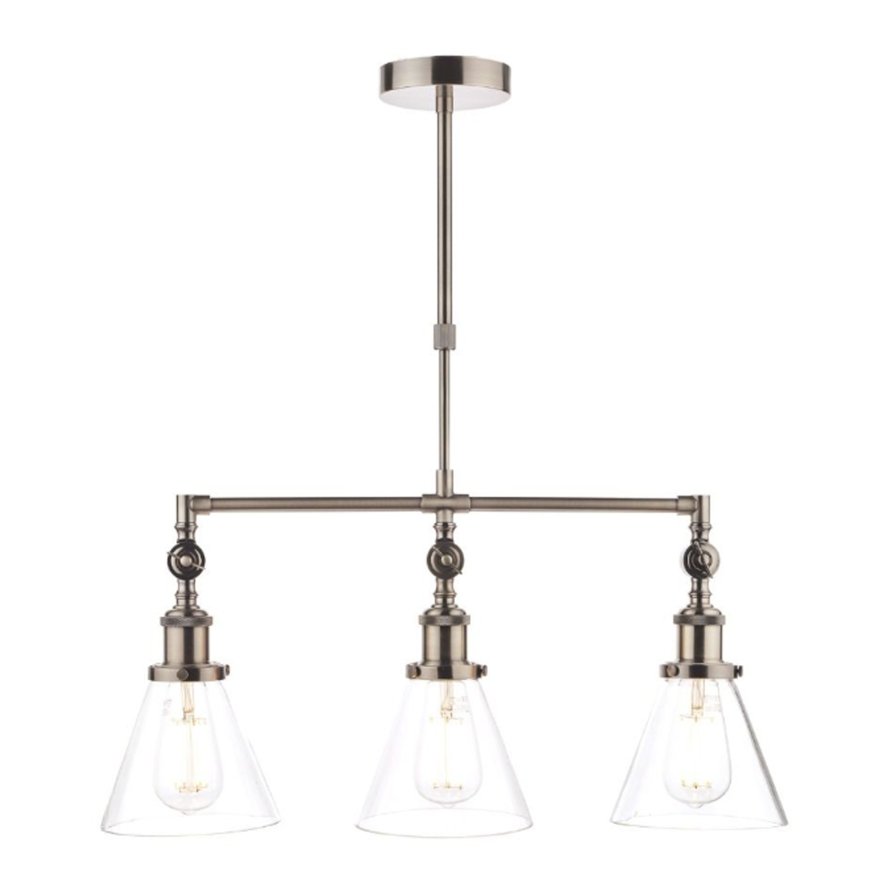 Laura Ashley Lighting Laura Ashley - Isaac 3lt Bar Pendant Satin Nickel Glass