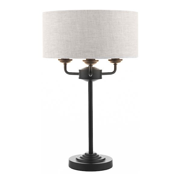 Laura Ashley Laura Ashley - Sorrento 3 Light Table Lamp Matt Black and Natural With Shade