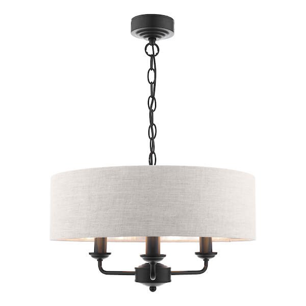 Laura Ashley Laura Ashley - Sorrento 3 Light Shadelier Matt Black and Natural With Shade