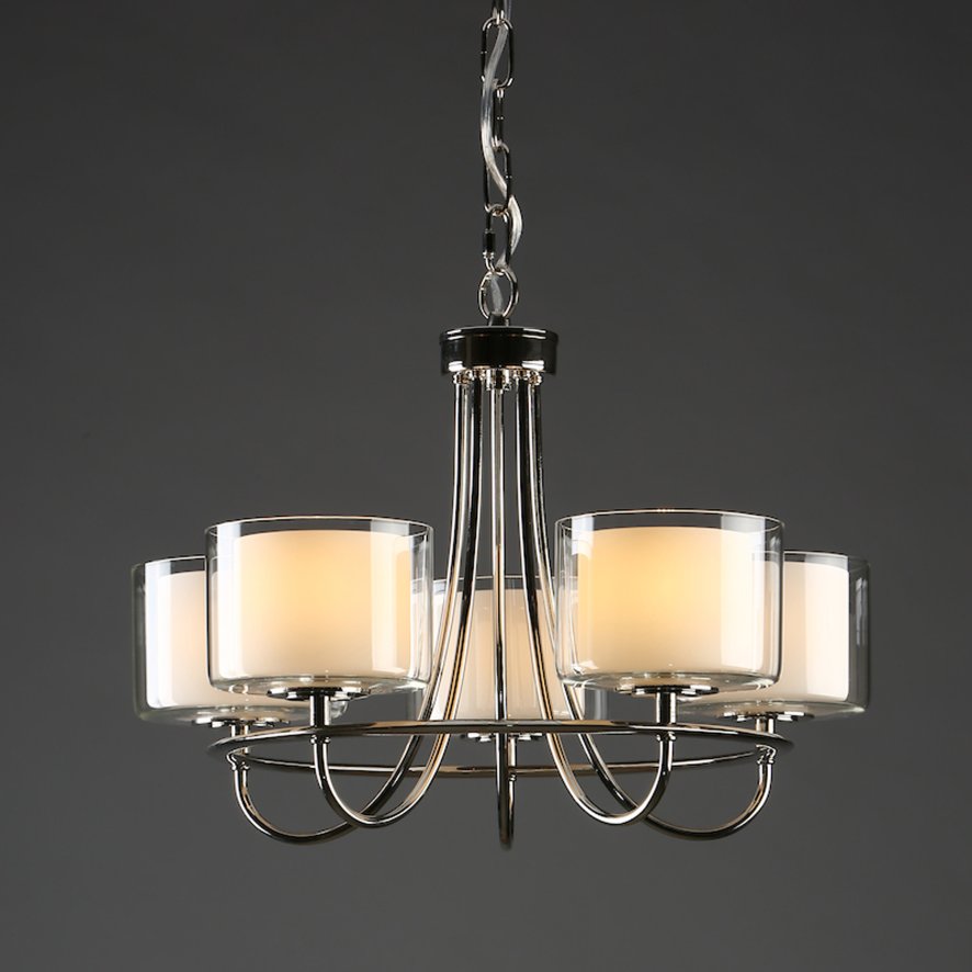 Laura Ashley Southwell 5lt Chandelier Polished Nickel Glass Shades