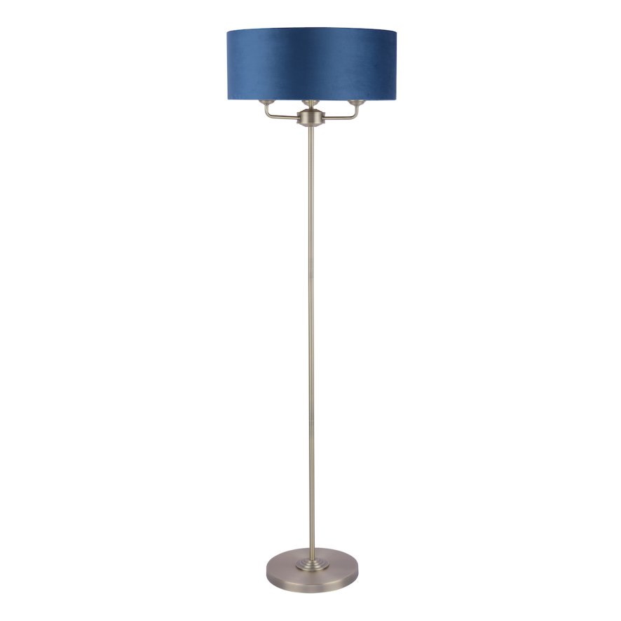 Laura Ashley Laura Ashley - Sorrento 3 Light Floor Lamp Antique Brass Blue Shade