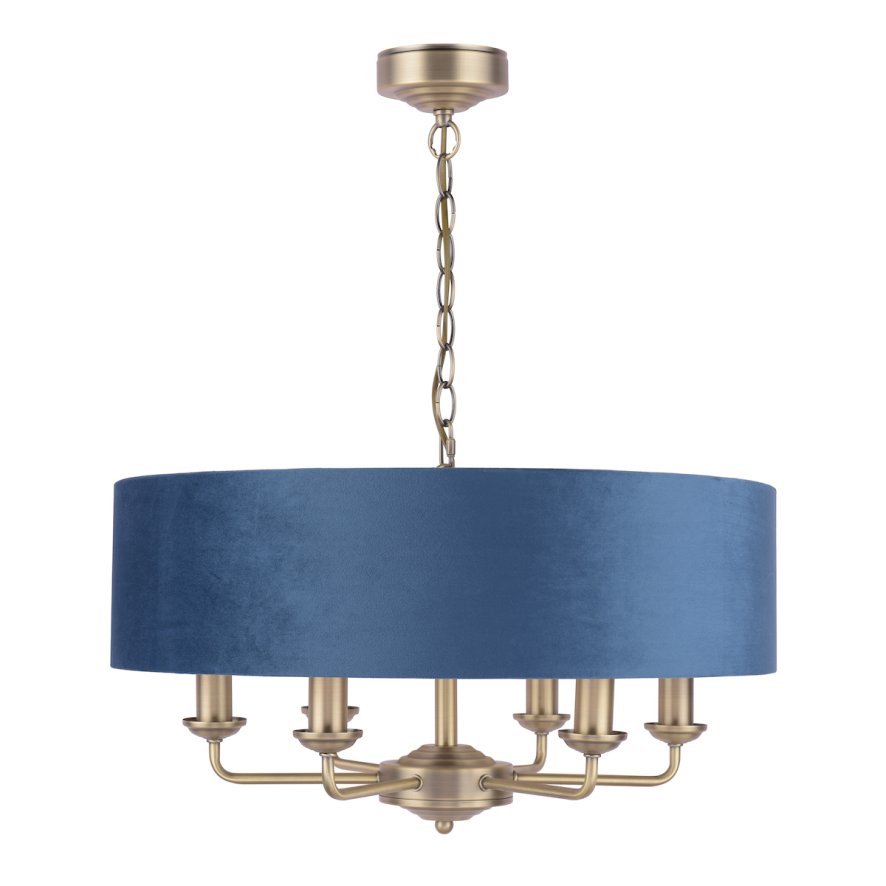 Laura Ashley Laura Ashley - Sorrento 6 Light Pendant Antique Brass Blue Shade