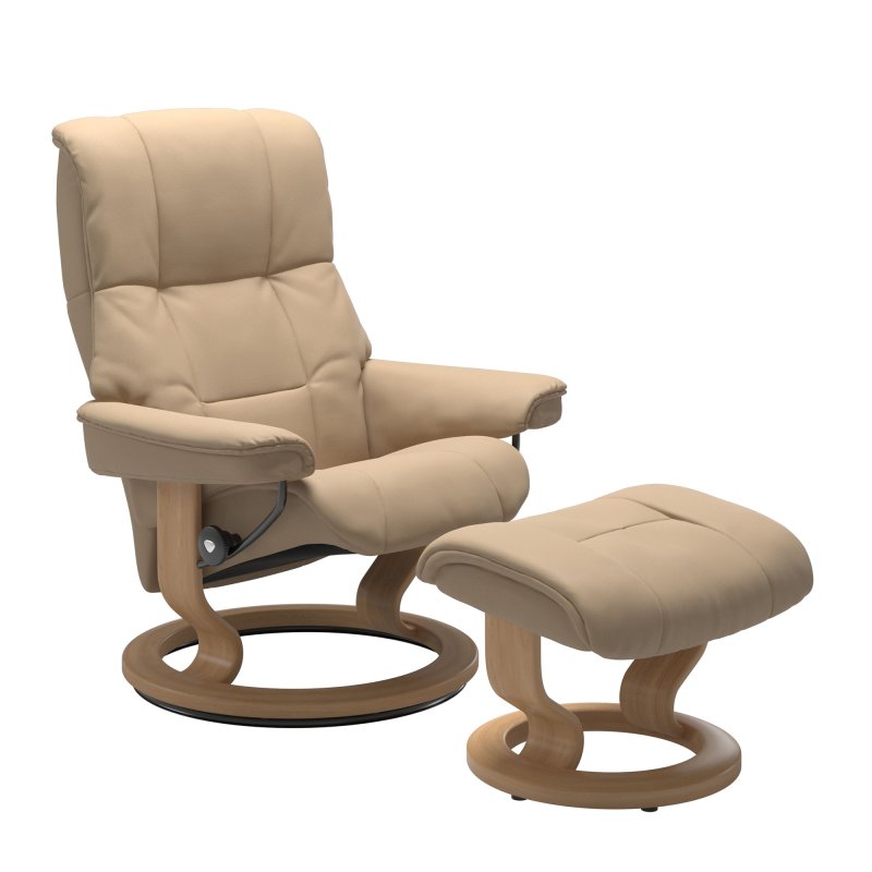 Stressless Stressless Mayfair Quickship - Medium Classic Chair and Stool (Beige/Oak)
