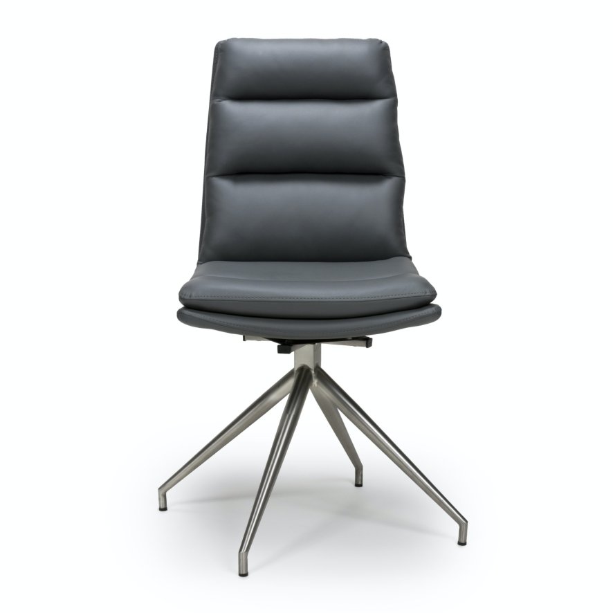 Furniture Link Nobo Swivel - Dining Chair (Brushed Steel/Grey Faux Leather)