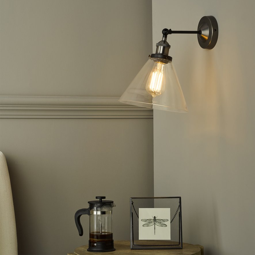 Dar Lighting Dar - Ray Single Wall Light Antique Nickel Clear Glass